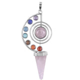 Natural Stone Pendulum Crystal Yoga 7 Chakra Spiral Hexagonal Cone Pendant Rose Quartz Reiki Healing Pendulum Jewelry