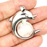 Ocean Serenity: Handcrafted Natural Stone Dolphin Pendant • Healing Crystal Marine Animal Totem • Silver Plated Jewelry Gift