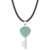 Natural Stone Heart Key Pendant Necklace, Silver Frame Gemstone Charm with Snake Chain for Women Jewelry Making