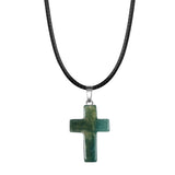 Natural Stone Cross Pendant Necklace Wholesale Assorted Healing Crystal Quartz Crucifix Amulet with Adjustable Cord Spiritual Jewelry Gift for Men Women