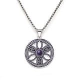 Hollow Life Flower Stainless Steel Gemstone Necklace for Women Men