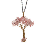 Hand‑Wrapped Gold Wire Tree of Life Pendant Necklace, Natural Chip Gemstone Tree Pendant with 20 Inch Gold Chain, Reiki Chakra Healing Crystal Tree Jewelry for Women