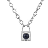 Fashionable Alloy Love Heart Lock with Natural Crystal Gemstone Charm Pendant Necklace Alloy Oval Chain Necklace
