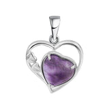 Natural Crystal Heart Pendant, Hollow Silver Frame with Gemstone Center for Women’s Jewelry