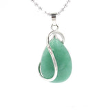 Teardrop Natural Gemstone Wire‑Wrapped Silver Pendant, Handmade Silver Metal Frame Water Drop Crystal Stone Pendant Reiki Chakra Healing Gem Charm Necklace for DIY Jewelry Making