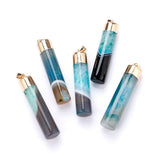 Multi‑Color Banded Agate Cylinder Pendant Gold Plated Top Cap Natural Stone Bar Pendant, Raw Polished Crystal Charm for Handmade Necklace Craft