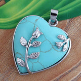 Heart Pendant Silver Rose Flower Wrapped Crystal Stone Necklace Charm for Women Girls Jewelry Gift