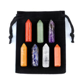 7 Chakra Crystal Tower Set | Polished Natural Stone Points with Velvet Pouch for Reiki & Decoration