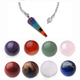 7 Chakra Natural Stone Spheres & Yoga Meditation Pendant Necklace Set # JH0094 Healing Crystal Ball Collection with Gift Box