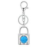 Natural Crystal Lock Keychain, Inlaid Round Gemstone Silver Keyring Charm for Bag & Key