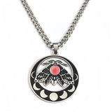 Vintage Moth Moon Phase Necklace - Gothic Stainless Steel Gemstone Amulet - Witchy Celestial Insect Jewelry for Women & Men
