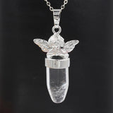 Angel Crystal Bullet Pendant Silver Plated Natural Stone Guardian Angel Charm for Reiki Chakra Necklace Making