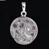 Natural Gemstone Round Pendant Silver‑Tone Double Cat Silhouette Overlay Charm, Mixed Crystal Stone Cat Lover Pendant DIY Necklace Jewelry Making Reiki Healing
