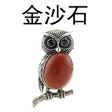 Antique Silver Owl On Branch Natural Gemstone Pendant Oval Chakra Healing Crystal Owl Charm for DIY Necklace Jewelry Making