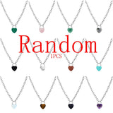 Natural Crystal Heart Lock Pendant Necklace, Gemstone Love Charm with Alloy Chain for Men & Women