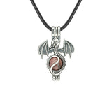 Gothic Stainless Steel Pterosaur Dragon Crystal Holder Necklace • Antique Silver Gemstone Ball Urn Pendant • Unisex Retro Punk Jewelry