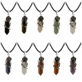 Vintage Rose Wrapped Crystal Pendant Necklace • Hexagonal Bullet Stone Charm • Boho Black Cord Healing Quartz Spiritual Jewelry