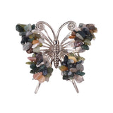 Natural Crystal Chip Butterfly Ornament | Gold-Plated Frame Handmade Gemstone Home Decor