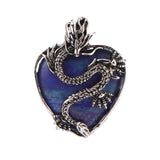 43×32mm Antique Silver Dragon Heart Pendant | Natural Gemstone Gothic Charm for DIY Jewelry