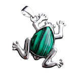 Natural Gemstone Frog Pendant Silver‑Tone Alloy Animal Charm Teardrop Inlaid Crystal Stone 25x27mm Chakra Reiki Healing Pendant for DIY Necklace Jewelry
