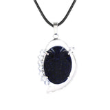 Natural Oval Crystal Stone Pendant Silver Leaf Wrapped Crystal Pendant Necklace Reiki Chakra Healing Crystal Jewelry for Women Multiple Gemstone Options