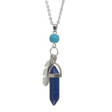 Natural Crystal Point Pendant Necklace with Feather Charm, Hexagonal Gemstone Bullet Point Necklace with Turquoise Bead, Healing Chakra Crystal Jewelry for Women