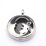 Fairy Hollow Cutout Open Locket Necklace with Natural Crystal Stone Silver Plated Memory Wish Box Pendant Black Wax Cord Necklace for Women