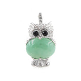 Owl Shape Natural Gemstone Pendant, Silver‑Plated Animal Crystal Charm, Wisdom Owl Healing Stone Necklace Pendant for DIY Jewelry Making