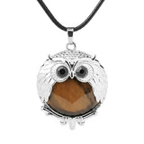 Silver Owl Gemstone Necklace 45CM Black Cord #SN1758 -28X36mm Bird Pendant Choker Jewelry