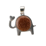 Lucky Elephant Crystal Holder Pendant • Retro Silver Animal Amulet with Natural Gemstone Sphere • Unisex Spiritual Wisdom Totem Jewelry Gift