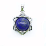 Star of David Natural Crystal Stone Pendant, Merkaba Hexagram Round Gemstone Chakra Reiki Healing Pendant Necklace Jewelry for Women Men Gift
