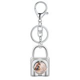 Natural Crystal Lock Keychain, Inlaid Round Gemstone Silver Keyring Charm for Bag & Key