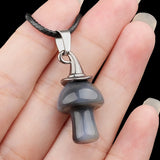 3cm Natural Crystal Mushroom Pendant Necklace | Silver-Plated Witch Hat Gemstone Charm with Black Cord