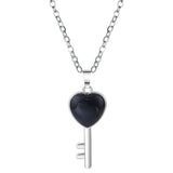 Natural Stone Heart Key Pendant Necklace, Silver Frame Gemstone Charm with Snake Chain for Women Jewelry Making