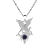 Stainless Steel Flying Wolf Pendant Necklace - Mythical Creature Jewelry with Natural Agate Stone - Gothic Punk Style for Men