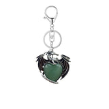 Vintage Silver Dragon Heart Crystal Keyring | Natural Stone Healing Quartz Pterosaur Charm Keychain for Purse, Backpack, Car Keys