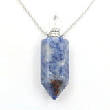 Natural Crystal Point Essential Oil Diffuser Necklace, Aromatherapy Gemstone Perfume Bottle Pendant Necklace Unisex Healing Crystal Jewelry for Men Women