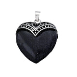 32×38mm Antique Silver Heart Gemstone Pendant | Natural Crystal Retro Love Charm for DIY Jewelry