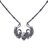 Punk Hip Hop Devil Wing Necklace - Blackened Stainless Steel Water-drop Gemstone Pendant - Grunge Goth Necklaces for Men & Women
