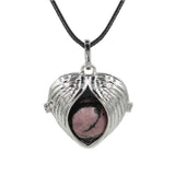 Angel Wing Heart Crystal Ball Pendant Necklace Silver Plated Natural Round Stone Chakra Healing Black Wax Cord Necklace for Women