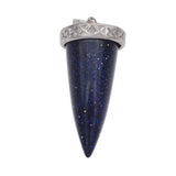 Multi‑Variety Bullet Cone Natural Stone Pendant, Retro Pattern Silver Cap Crystal Point Charm, DIY Jewelry‑Making Supply, Witchy Spiritual Reiki Amulet Pendant