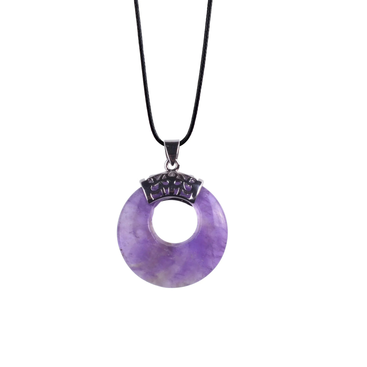 Boho Hollow Circle Donut Gemstone Pendant, Vintage Crown Metal Cap Natural Stone Charm, Handmade Jewelry Making Supply
