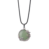 Silver‑Tone Metal Dragon Wrapped Round Natural Crystal Pendant, Dragon Totem Bezel Set Gemstone Charm, Reiki Chakra Healing Stone Pendant for DIY Necklace Jewelry Making