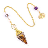 7 Chakra Orgone Pendulum with Lotus Top Gold-Plated Resin Crystal Pendulum with Chain for Divination Healing Witchcraft