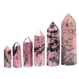 Natural Rhodonite Crystal Point Tower Polished Hexagonal Obelisk Wand for Home Decor Meditation Crystal Collection Gift