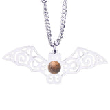 Vintage Stainless Steel Bat Pendant Gemstone Necklace - Gothic Punk Bat Wing Jewelry - Mystical Amulet Gift for Men & Women