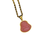 Maitreya Laughing Buddha Pendant Necklace for Men Women - Gold Plated Resin Chalcedony Jade Buddha Crystal Jewelry Gift