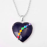 Rainbow 7 Chakra Inlaid Heart Gem Pendant Necklace, Spiritual Energy Balance Crystal Jewelry Gift