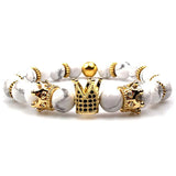Luxury Crown Charm Bracelet - Natural White Stone Beaded Bracelet Gift for Men & Women