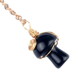 15×20mm Gold Wire-Wrapped Mushroom Crystal Necklace, Natural Gemstone Pendant with Chain